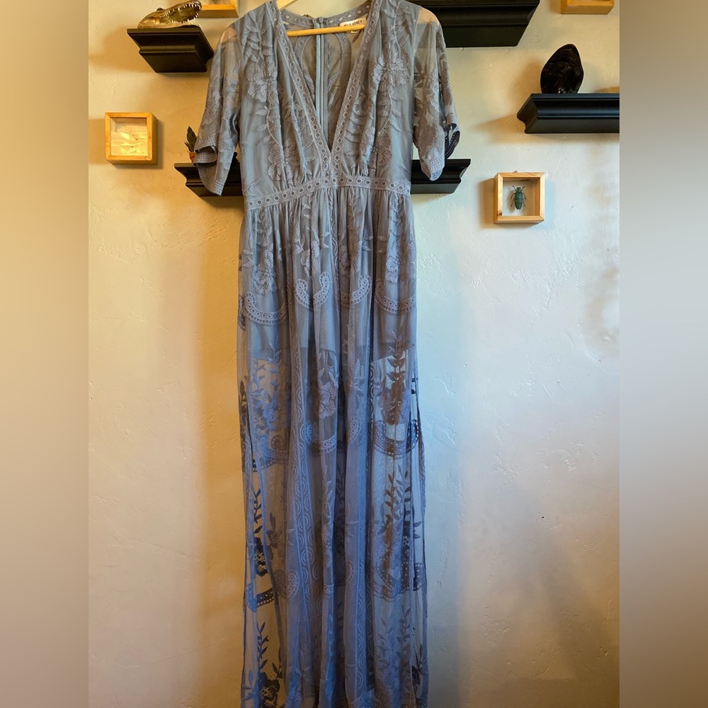 Long lace periwinkle romper with shorts